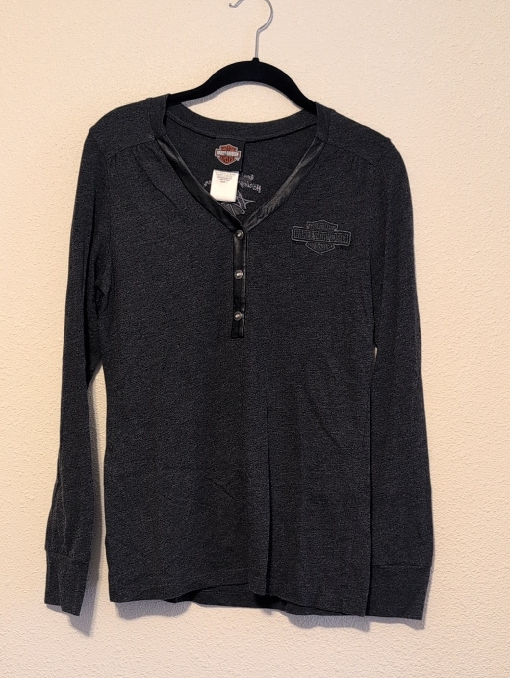 Harley-Davidson Black Charcoal Long-Sleeve Henley Top